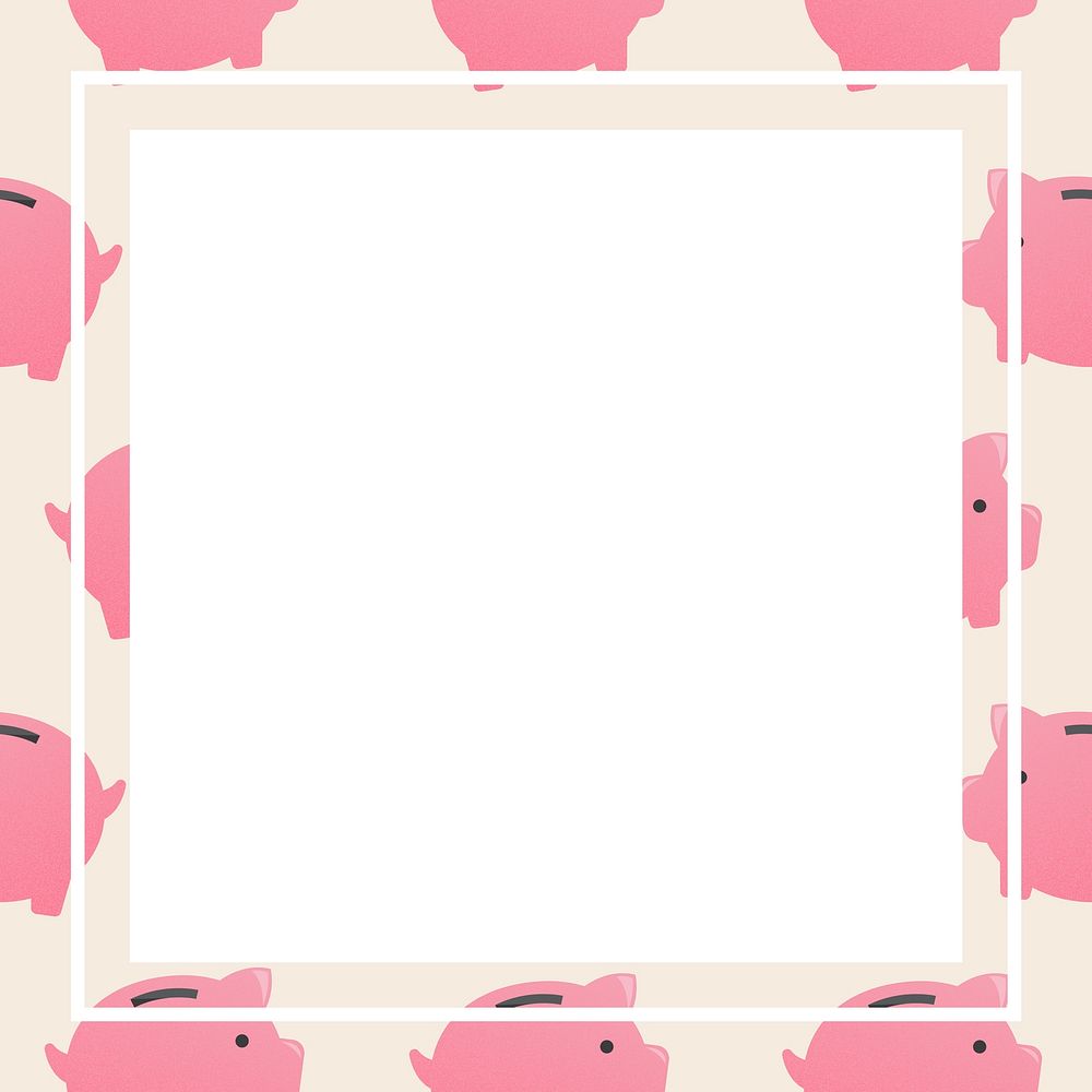 Pink square/rectangle frame, cute piggy bank pattern money finance clipart