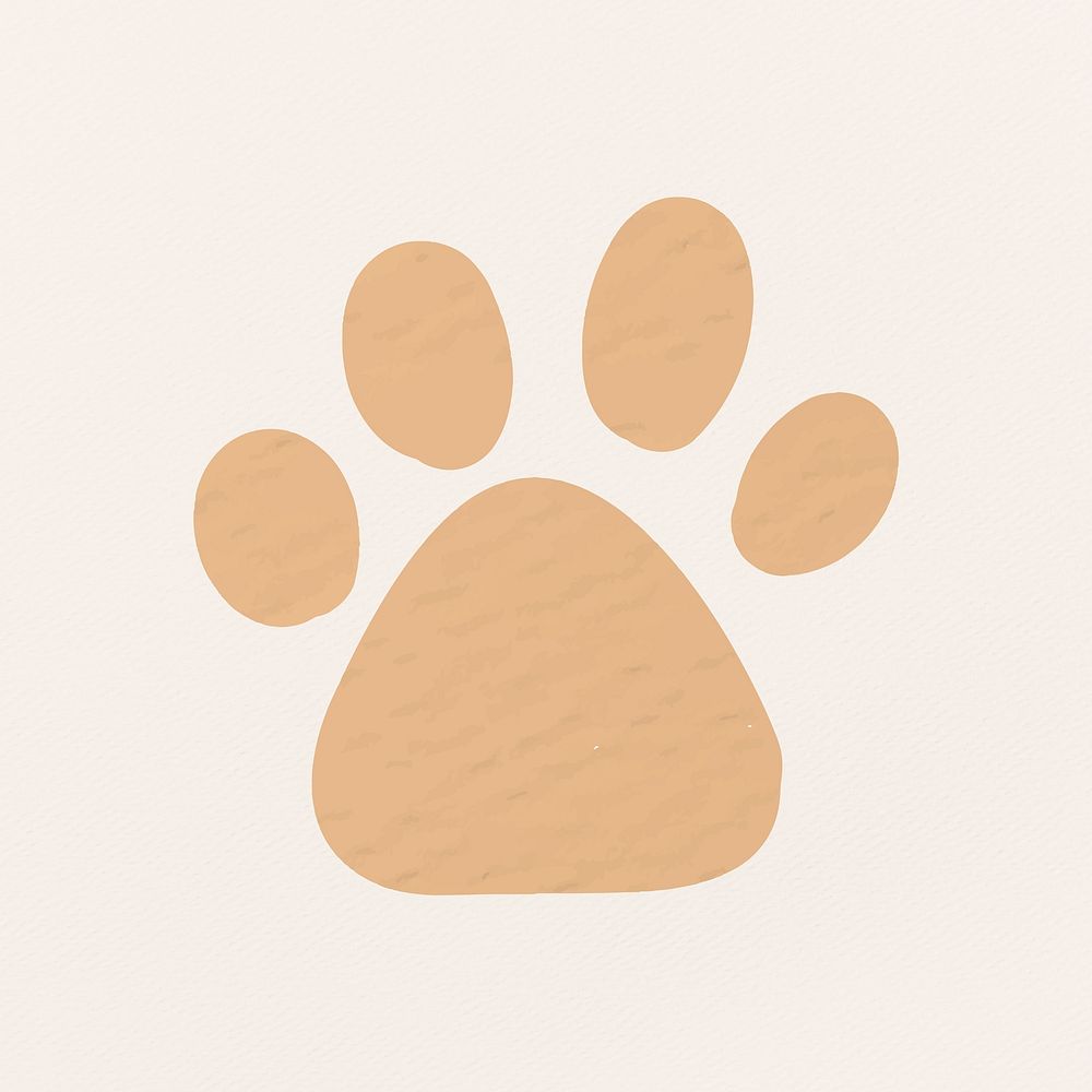 Brown paw print, cute animal clipart paper textured design