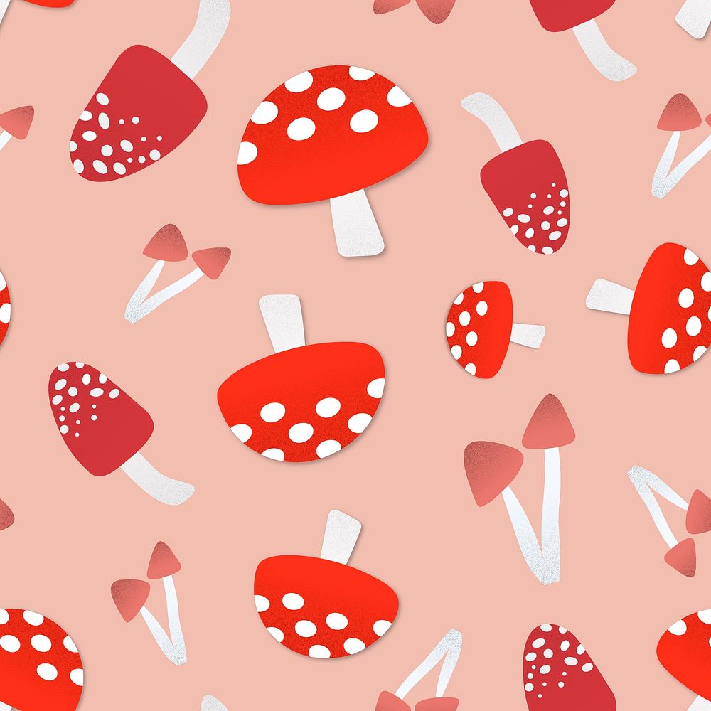 Mushroom seamless pattern background, cute food illustration