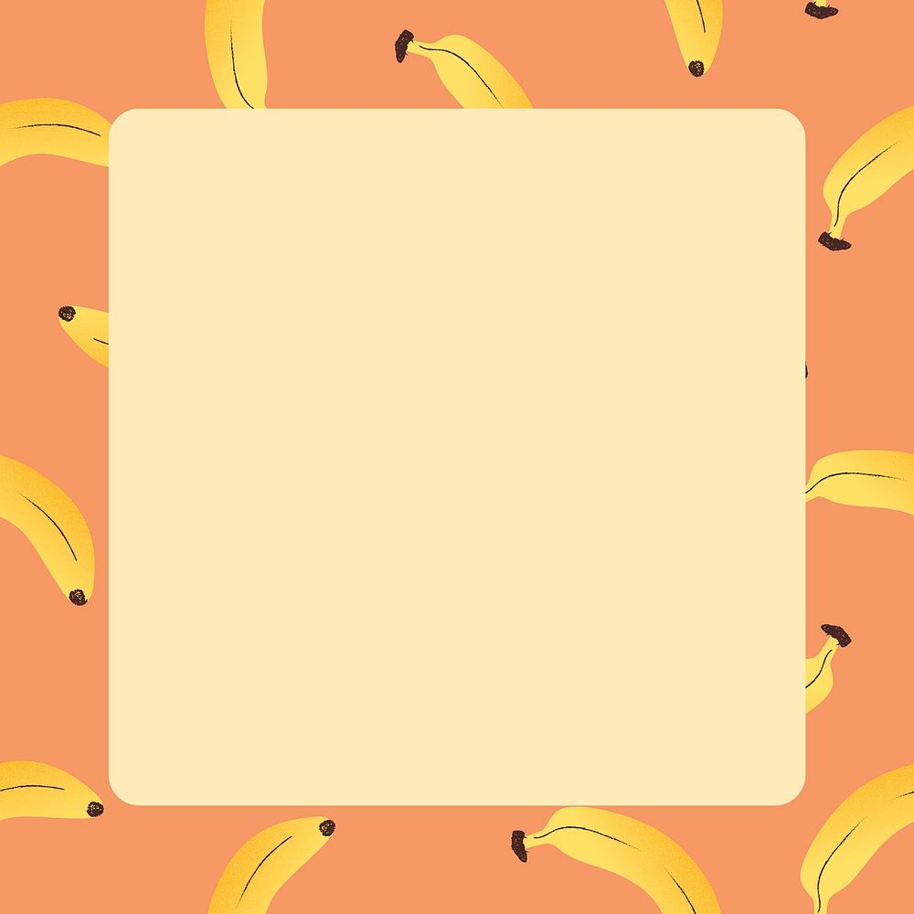 Orange banana pattern frame, square shape fruit vector clipart