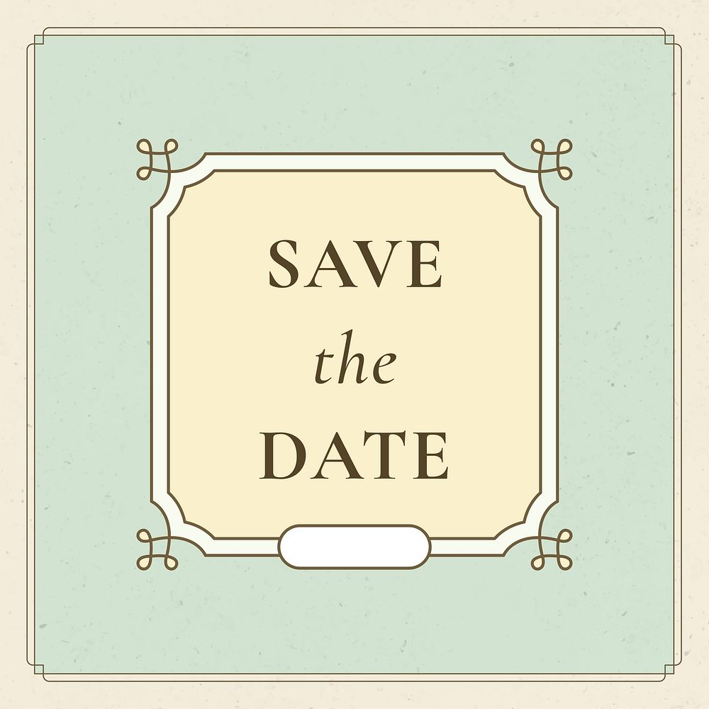 Vintage wedding badge vector on pastel green background save the date