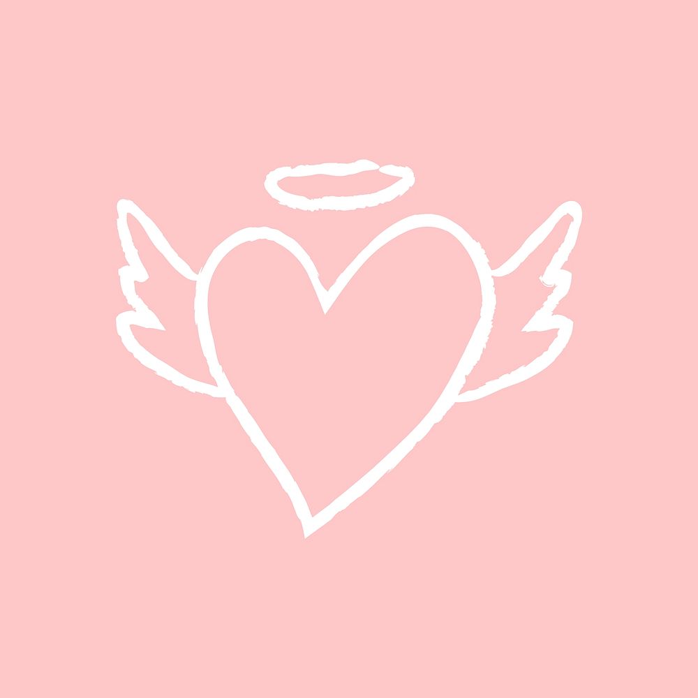 Heart angel icon, vector pink doodle illustration