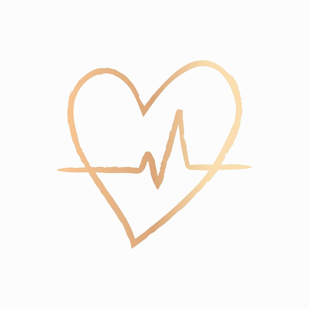 Gold heartbeat icon, illustration in doodle style