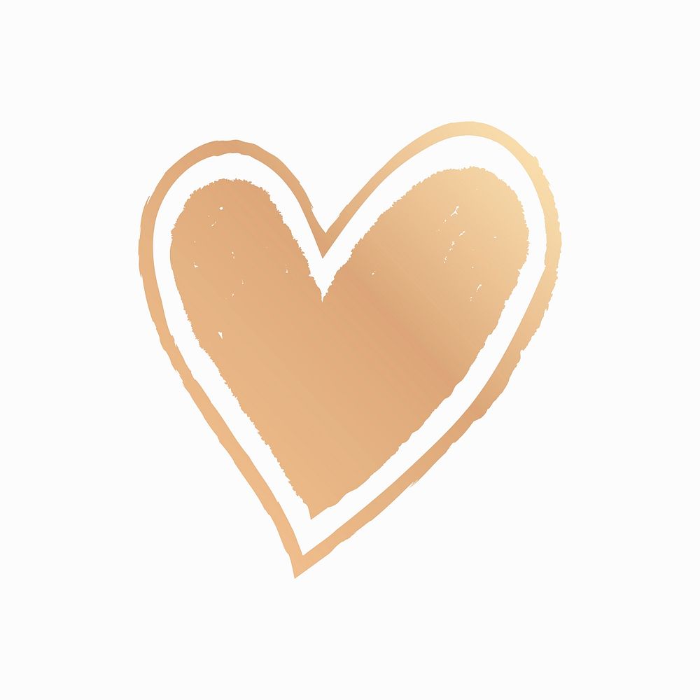 Gold heart icon, vector illustration in doodle style