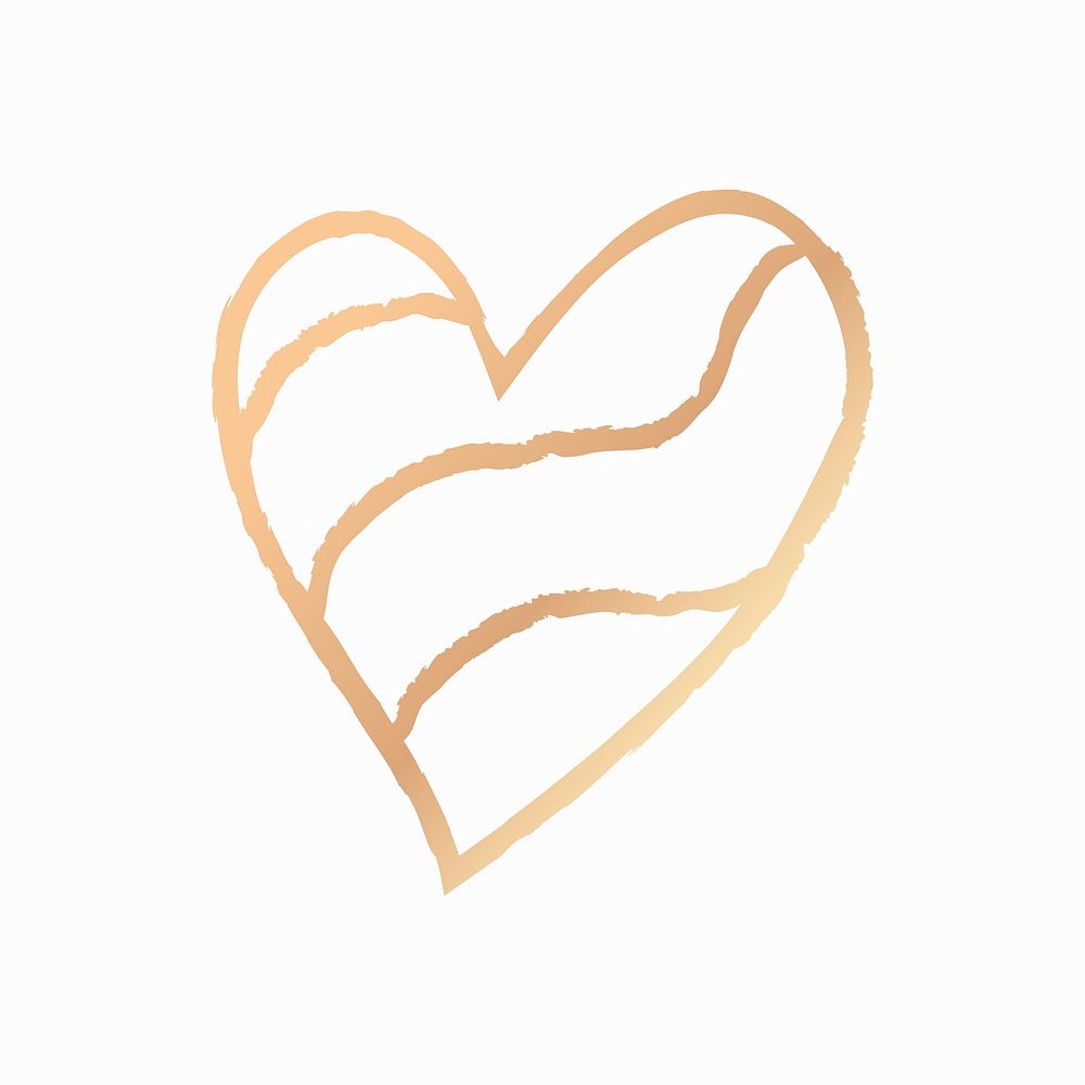 Gold heart icon, illustration vector in doodle style
