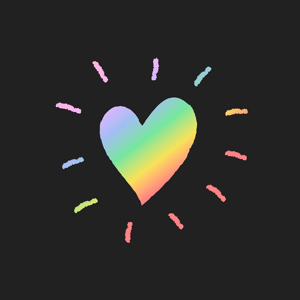Heart icon in holographic rainbow, vector art in hand drawn style 
