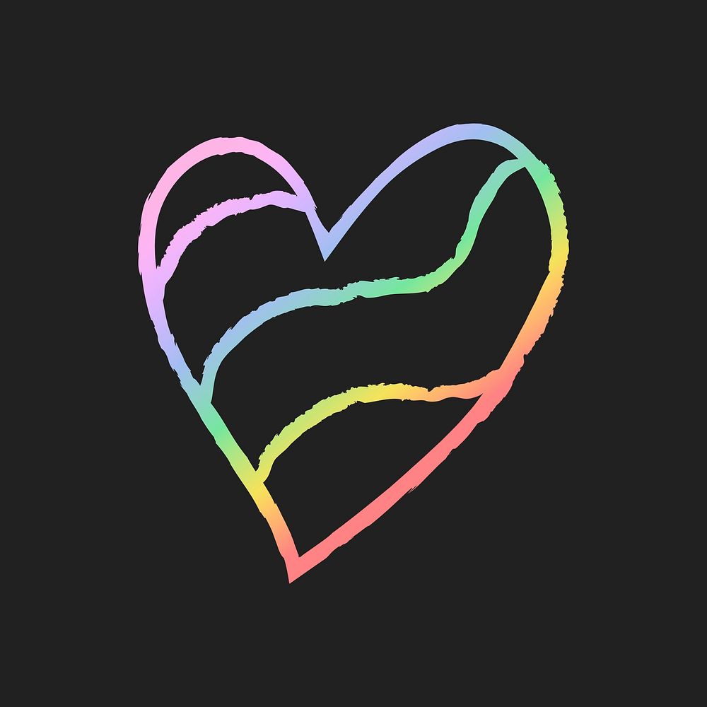 Rainbow heart icon, vector illustration in doodle style
