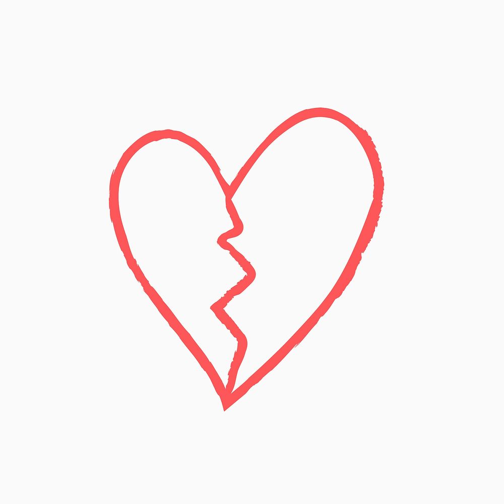 Broken heart element vector in doodle style