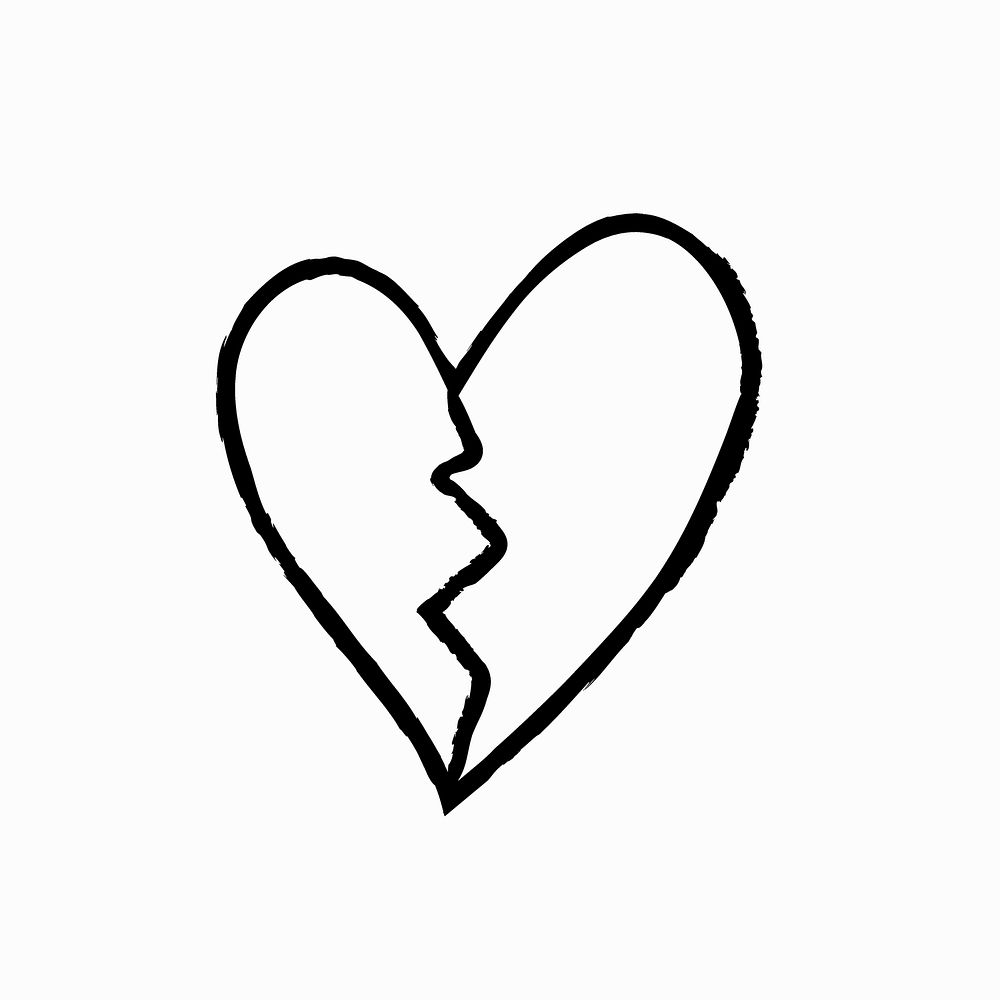 Broken heart icon, simple hand drawn style