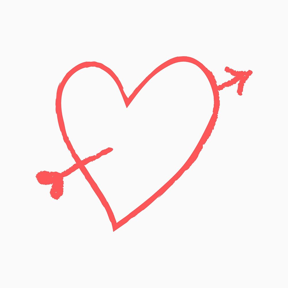 Heart icon, cupid arrow doodle illustration