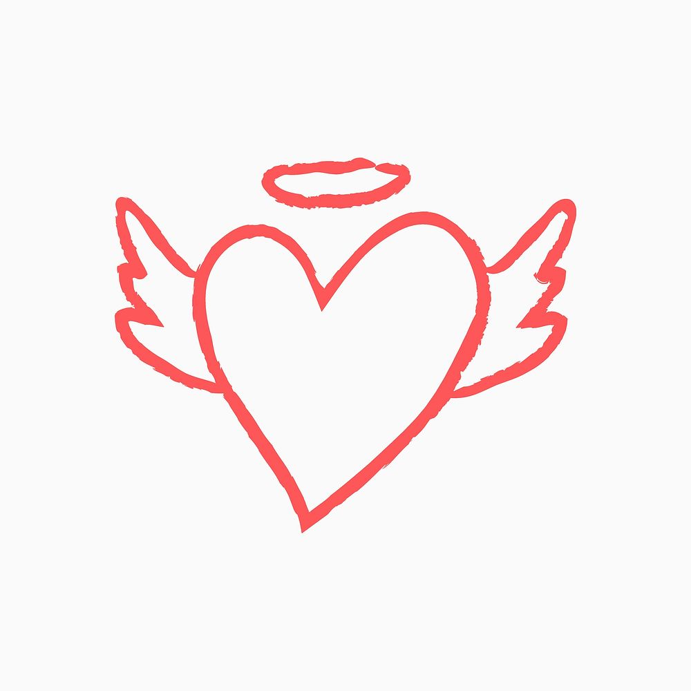Heart angel icon, pink doodle illustration