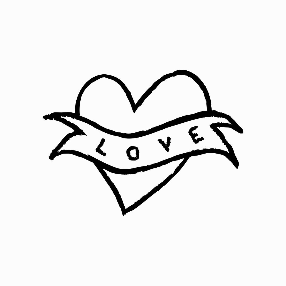 Heart icon love word, simple vector doodle illustration