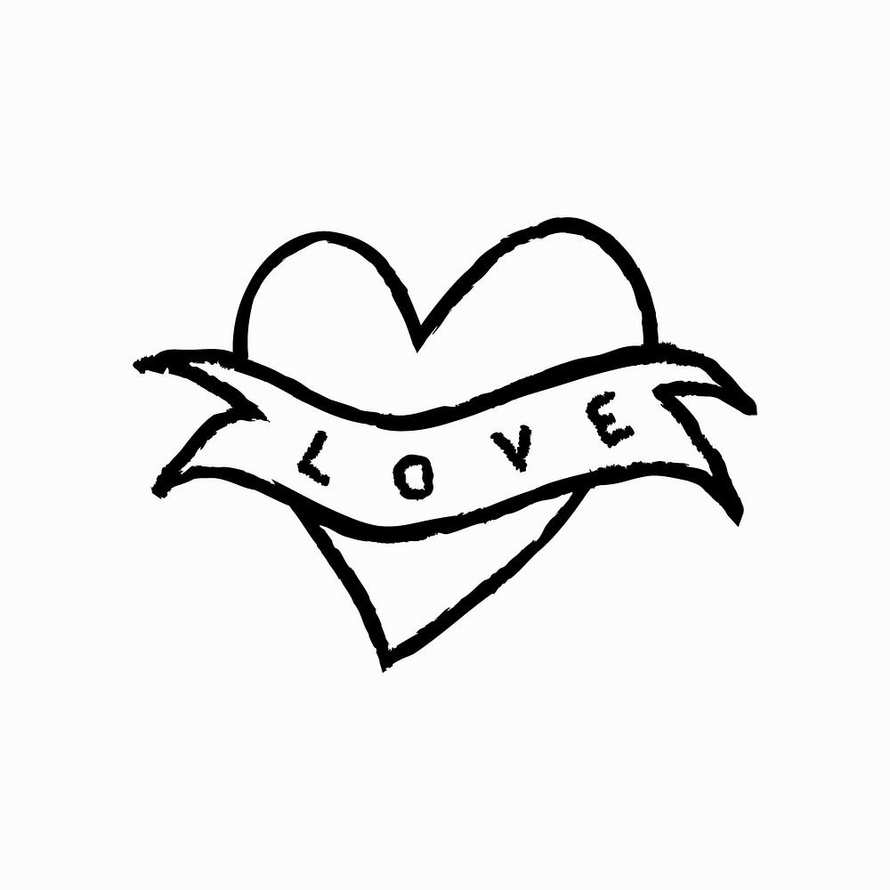 Heart icon love word, simple doodle illustration