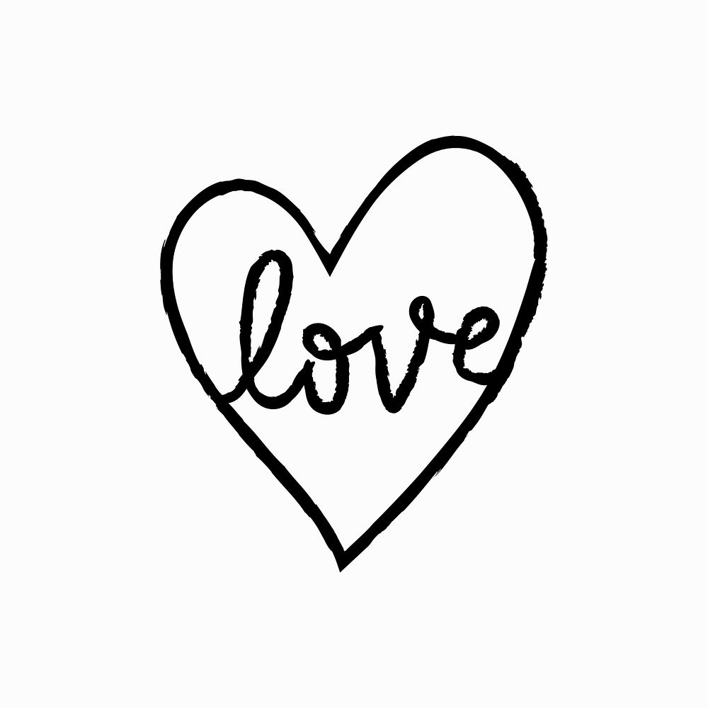 Heart icon love word, simple vector doodle illustration