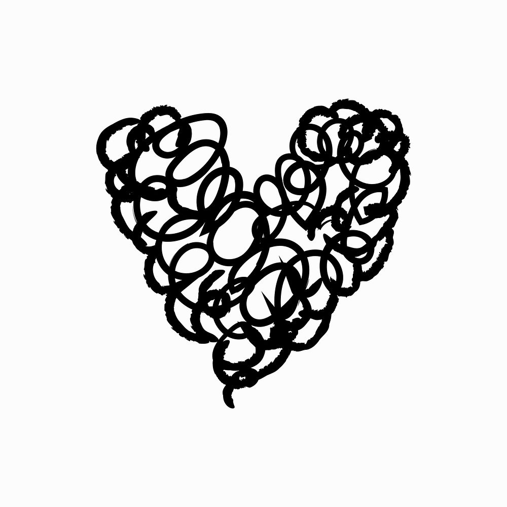 Heart icon vector, simple scribble doodle illustration