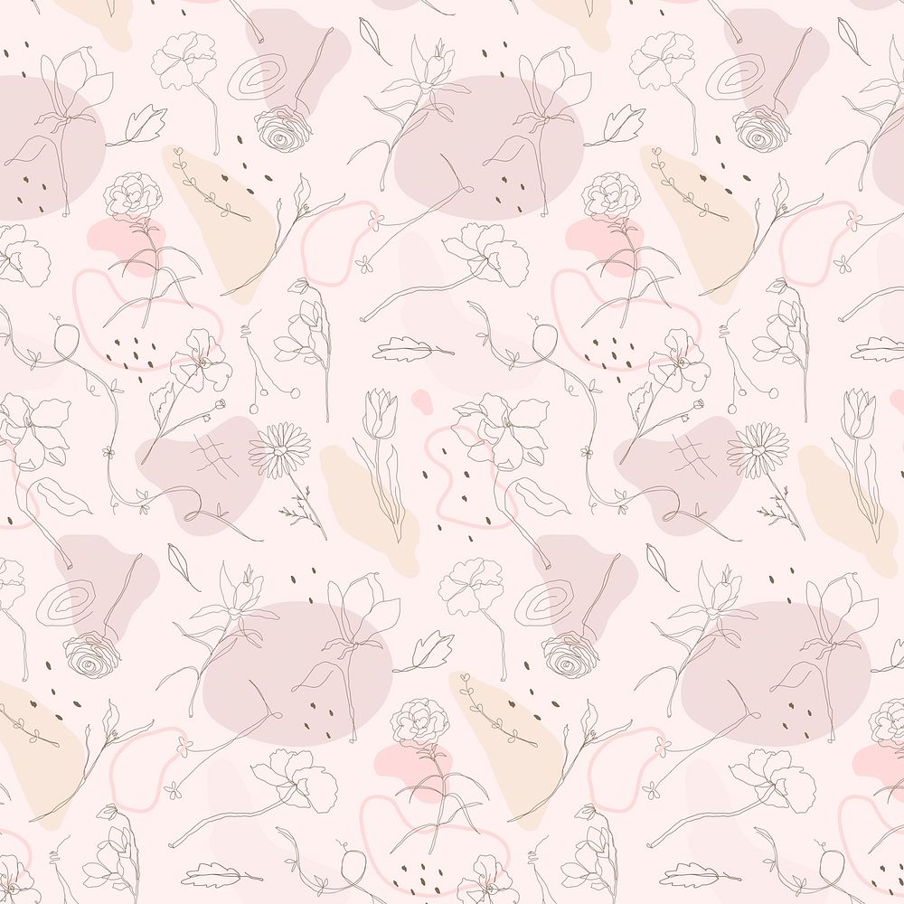 Flower pattern monoline art on pink wallpaper
