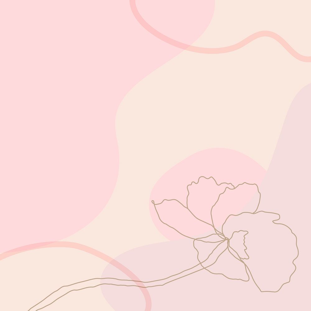 Flower line drawing background vector on pastel pink wallpaper