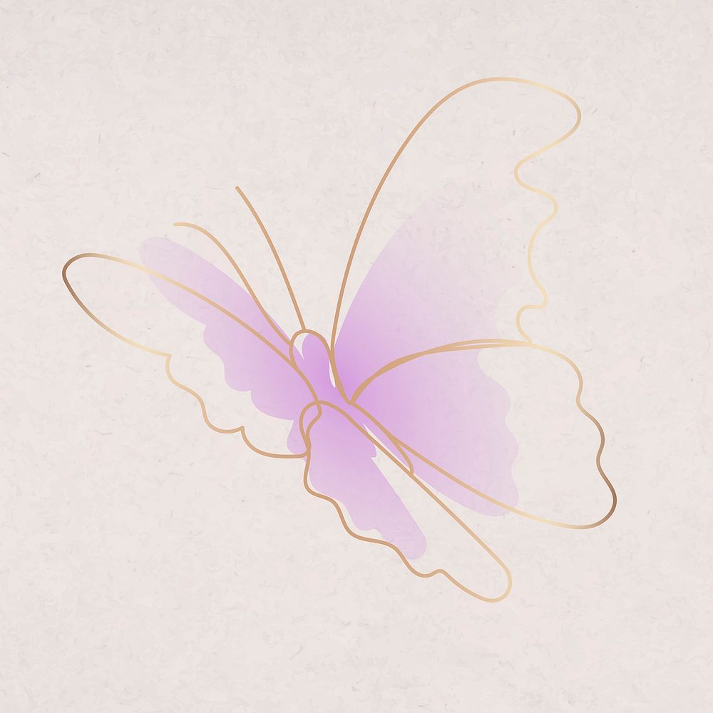 Aesthetic butterfly clipart, purple gradient line art design