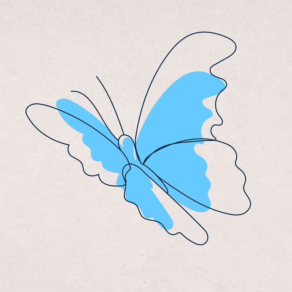 Aesthetic butterfly sticker, blue line art vector design
