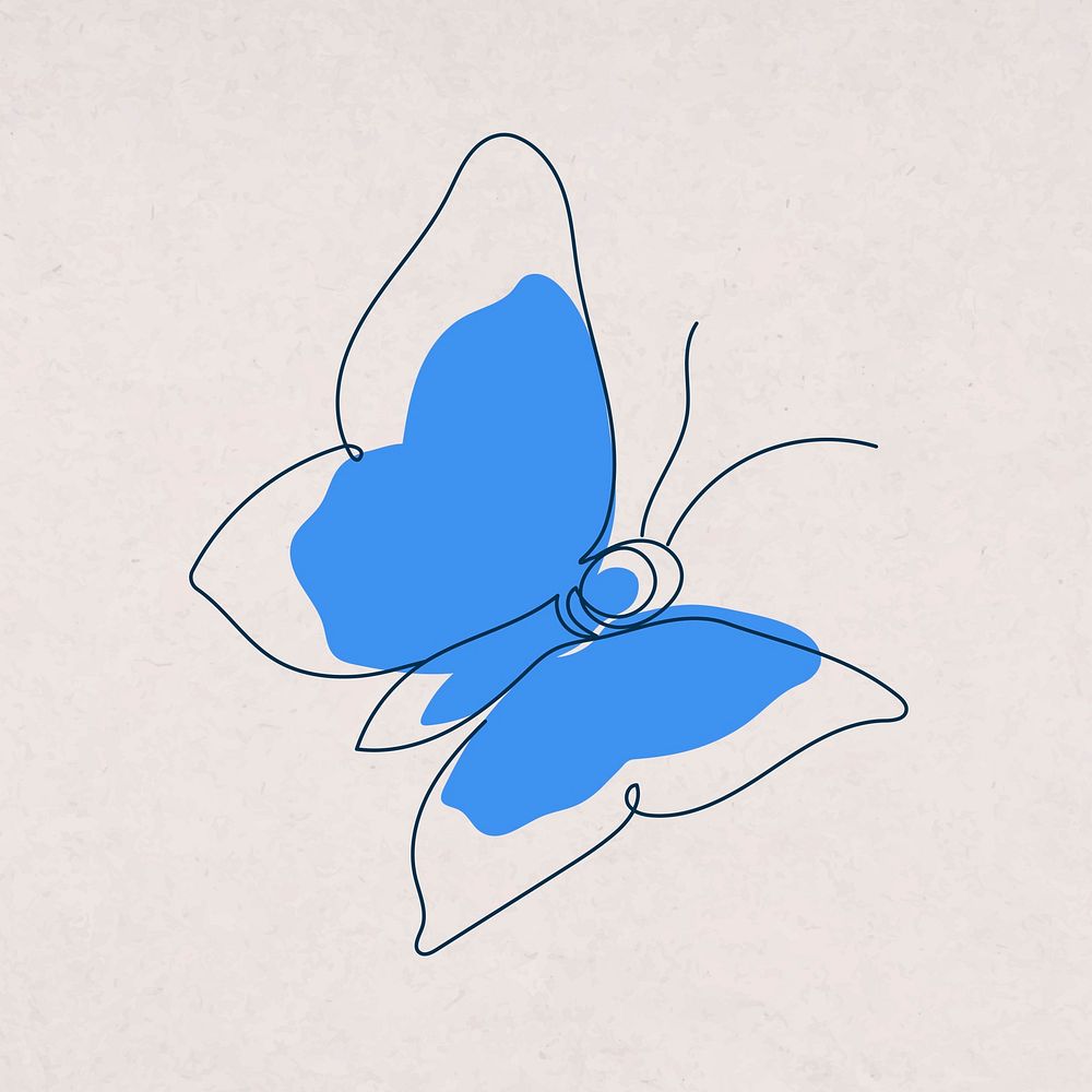 Blue butterfly sticker, beautiful vector line art design
