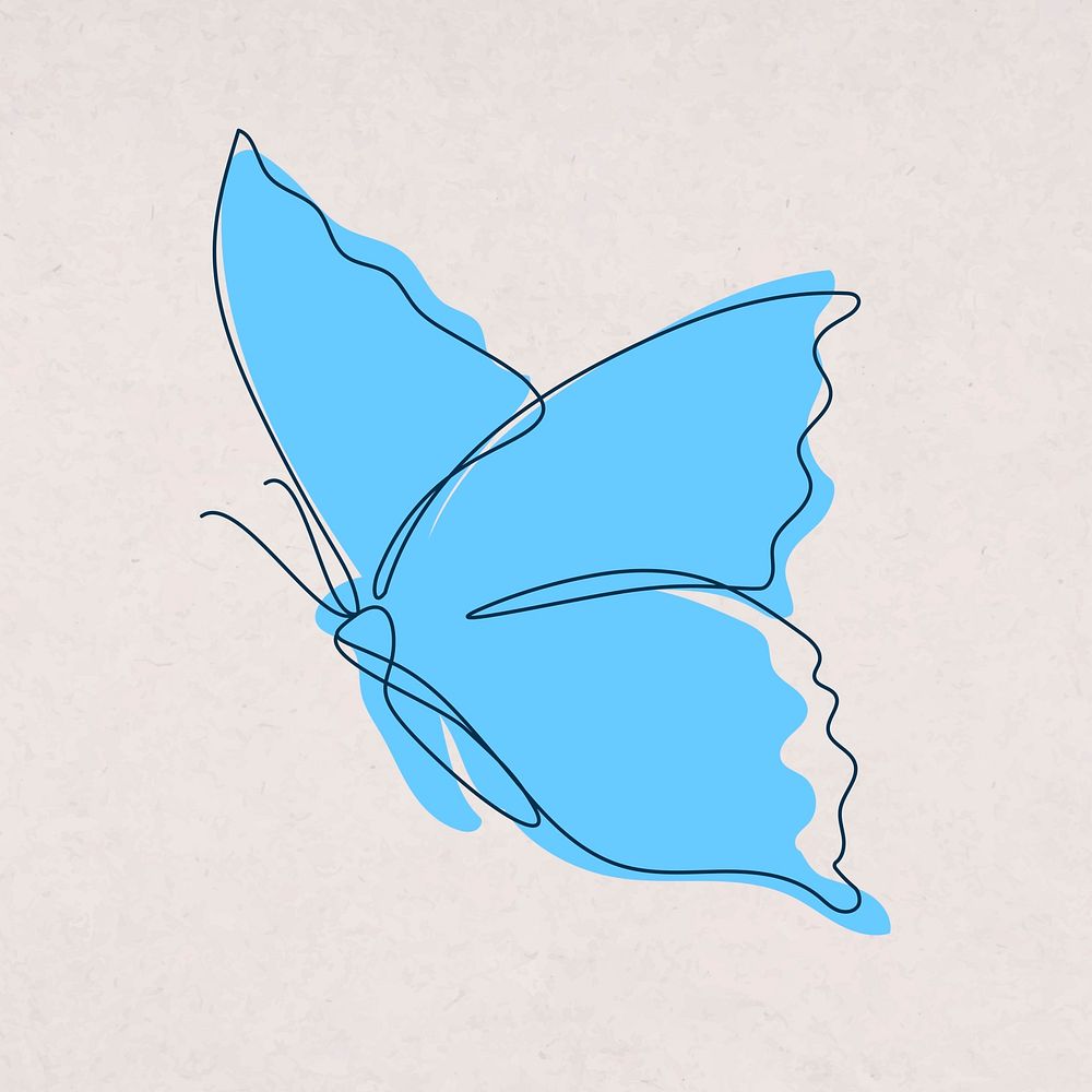 Blue butterfly sticker, aesthetic vector line art design