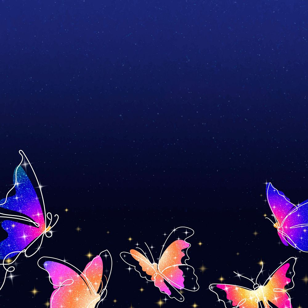 Violet butterfly background, beautiful dark glittery border animal illustration