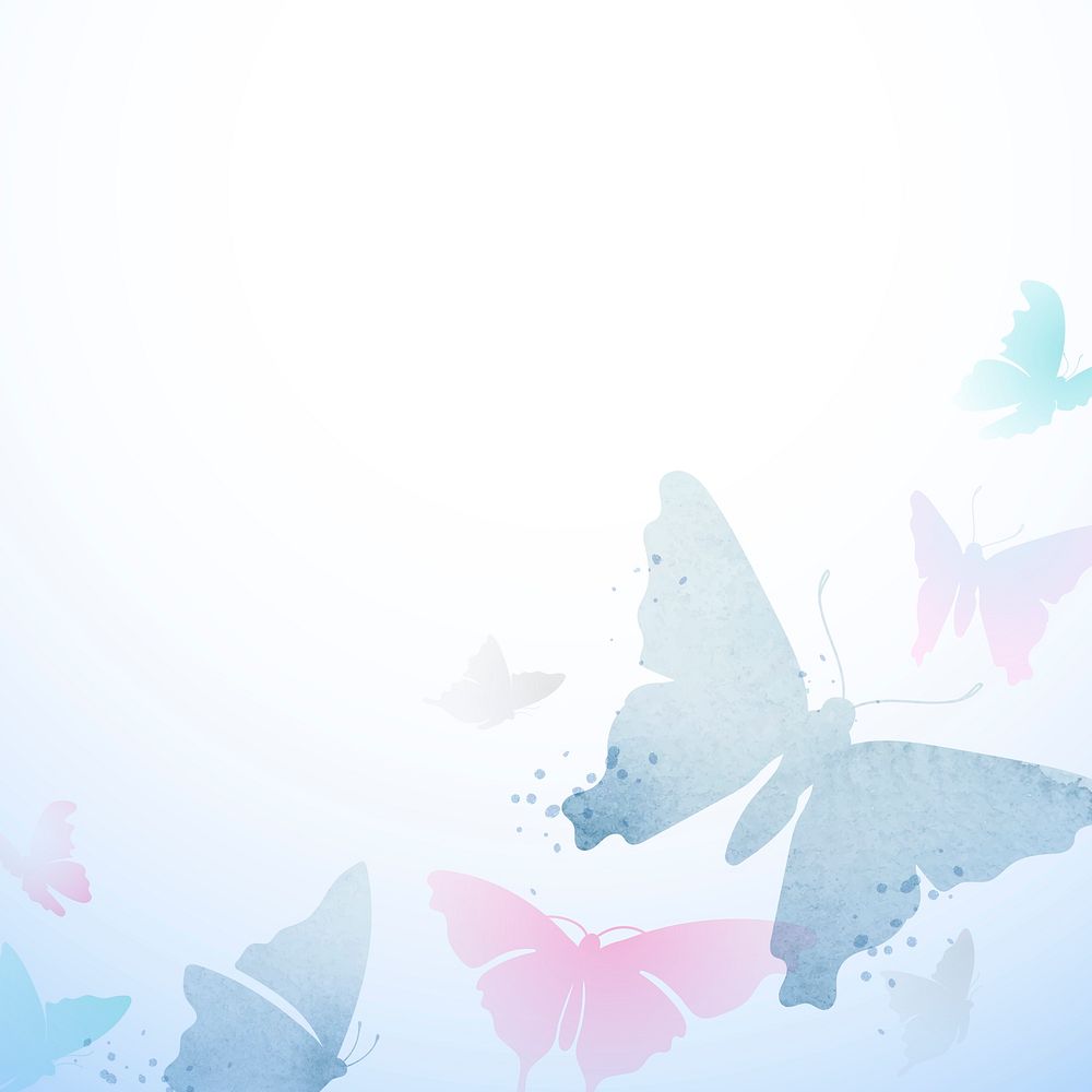 Aesthetic butterfly frame, blue gradient border animal illustration