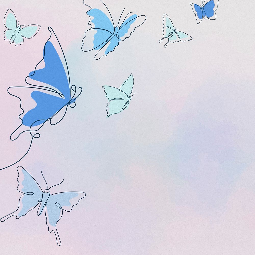 Aesthetic butterfly frame, blue gradient border animal illustration