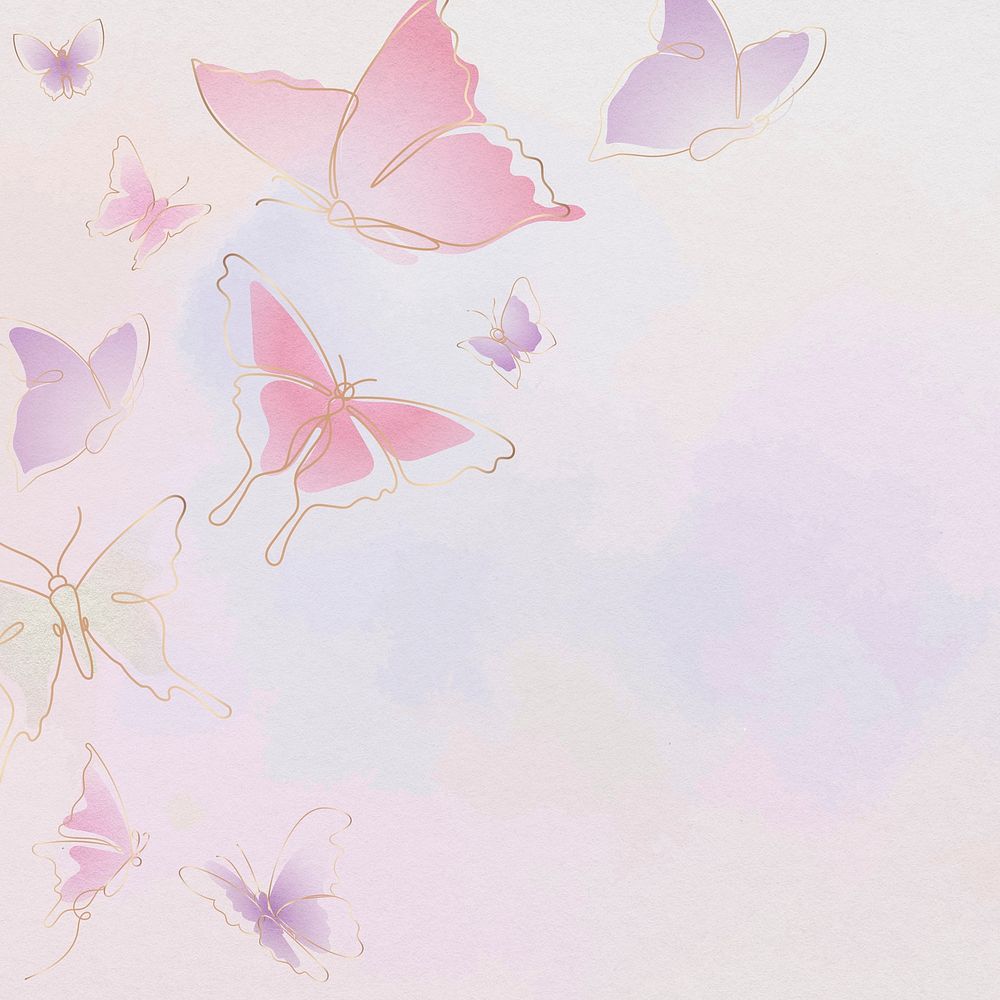 Aesthetic butterfly background, pink gradient border animal illustration