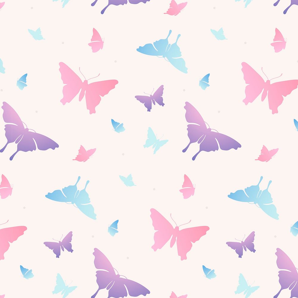 Aesthetic butterfly pattern background, pastel pink animal illustration