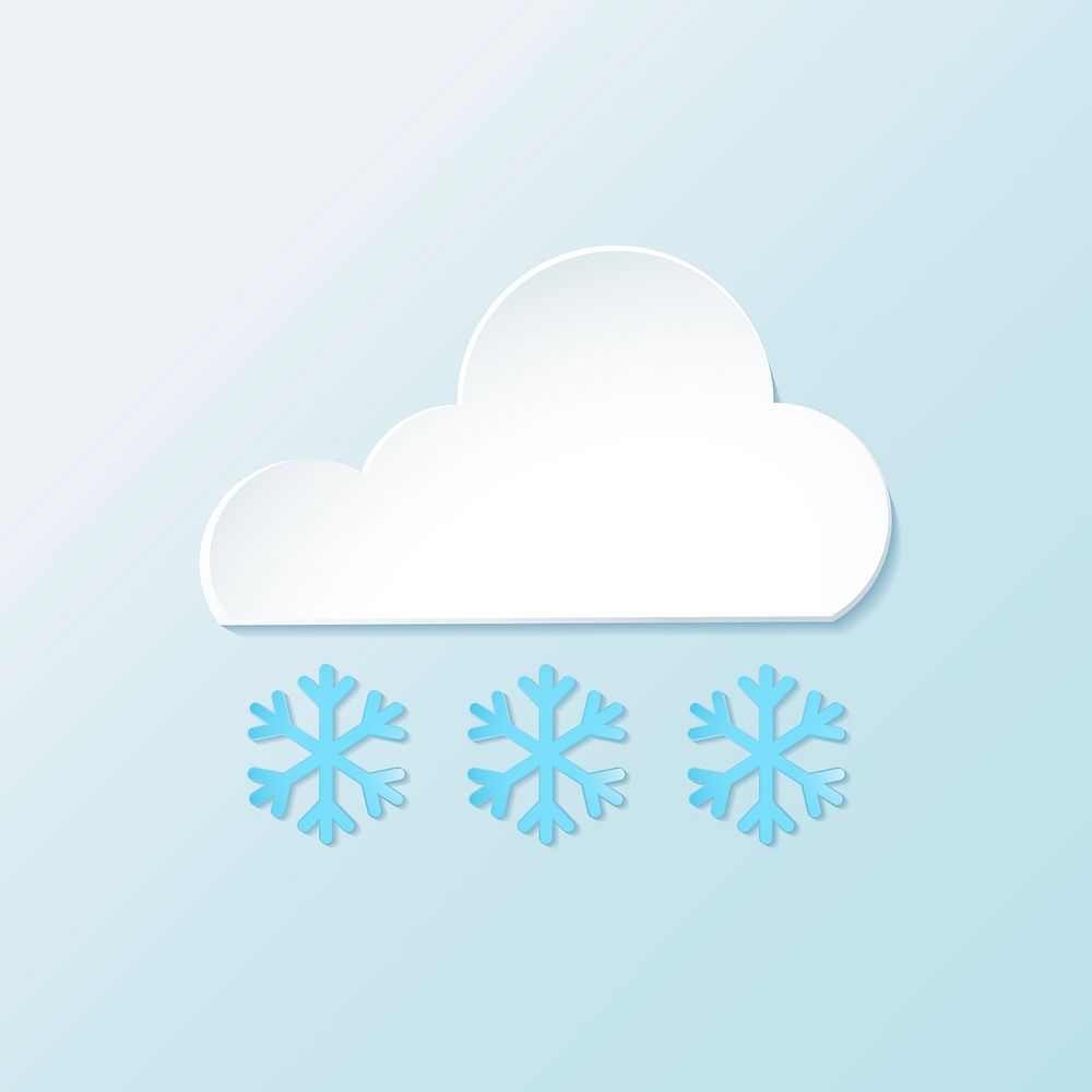 Paper cloud and snowflake element, cute weather clipart vector on blue background