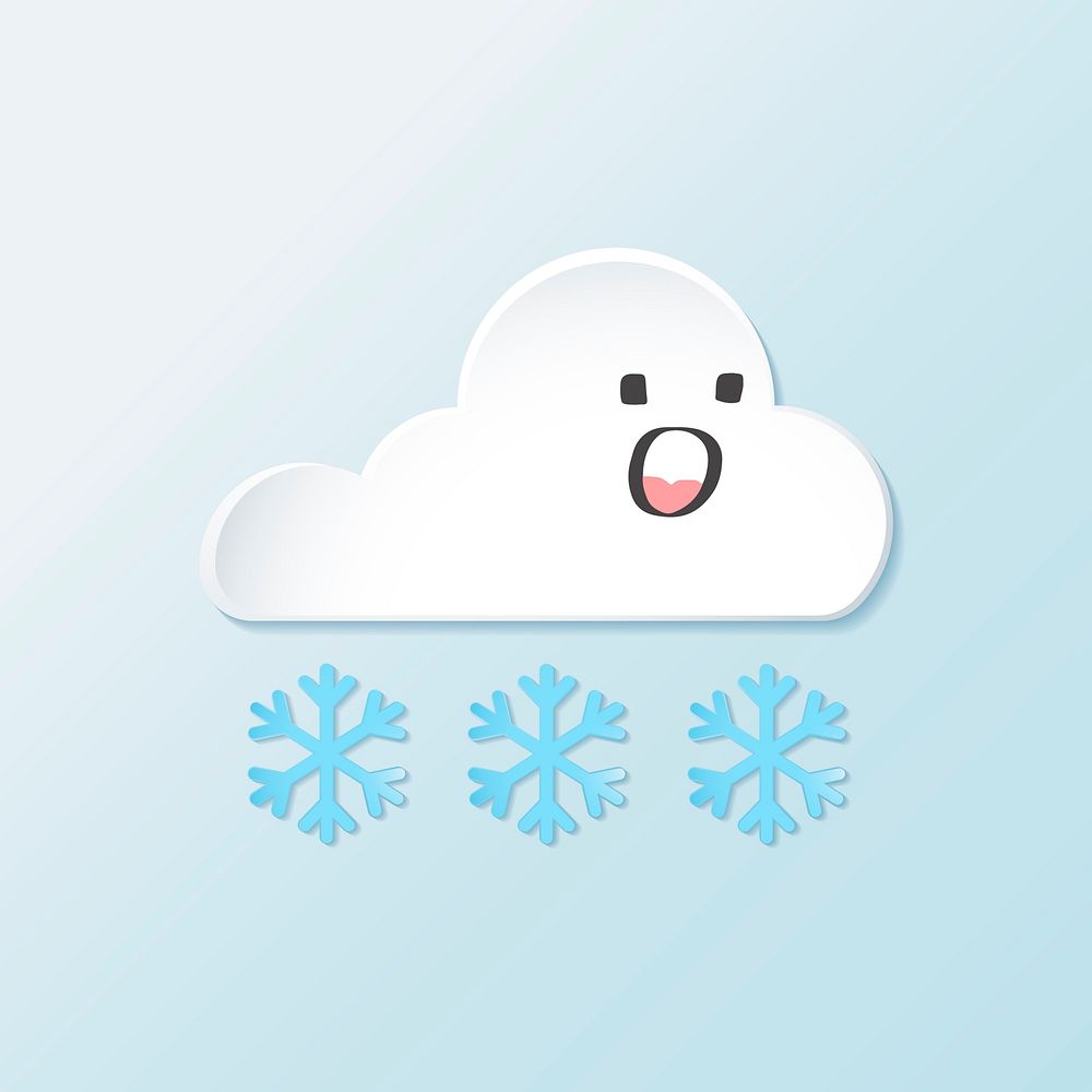 Cute cloud and snowflake element, cute weather clipart vector on blue background