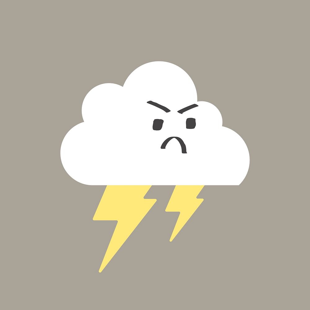 Paper angry storm element, cute weather clipart vector on grey background