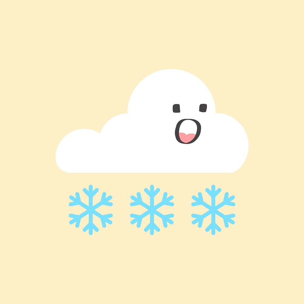 Cute cloud and snowflake element, cute weather clipart vector on yellow background