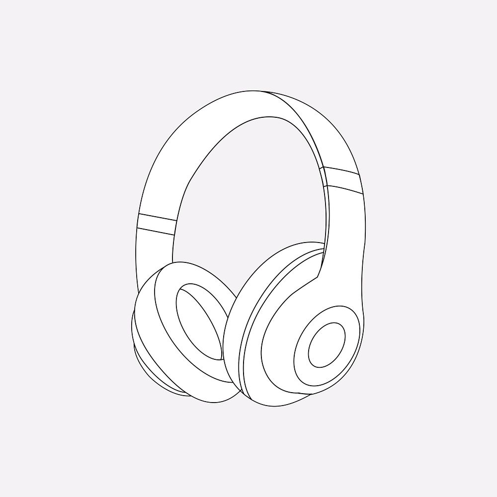 Wireless headphones outline, entertainment device vector illustration