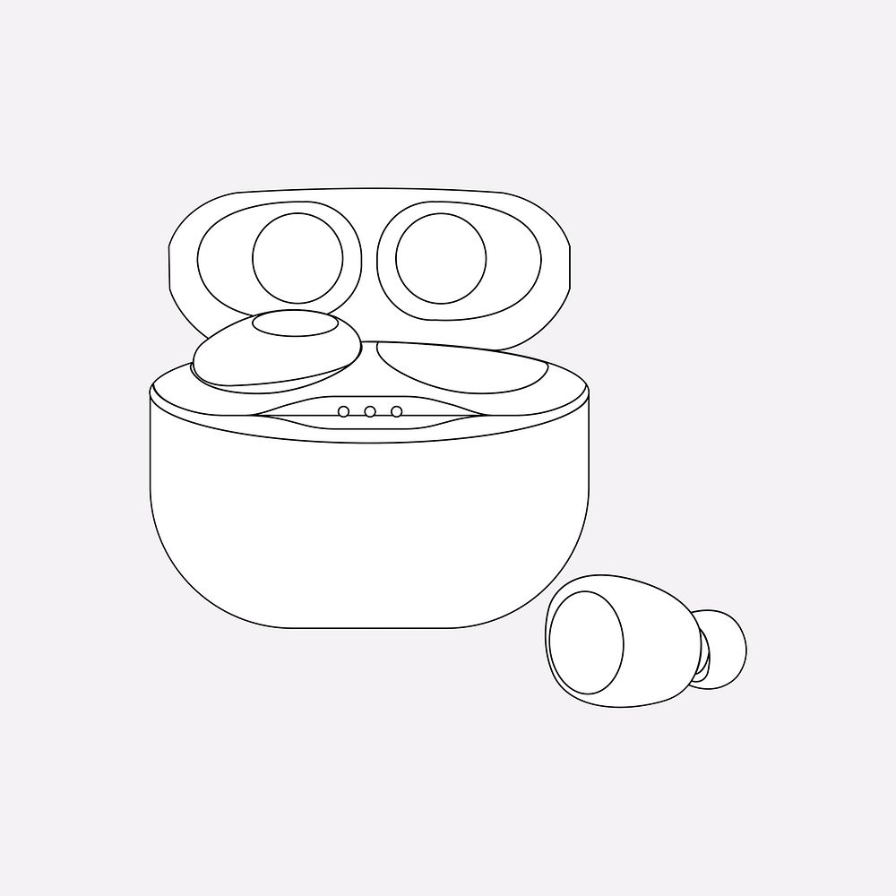 Wireless earbuds, white case, entertainment device vector illustration