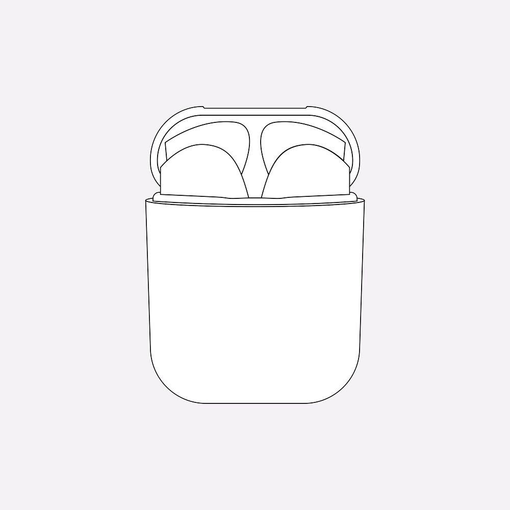 AirPods outline, white case, entertainment device vector illustration