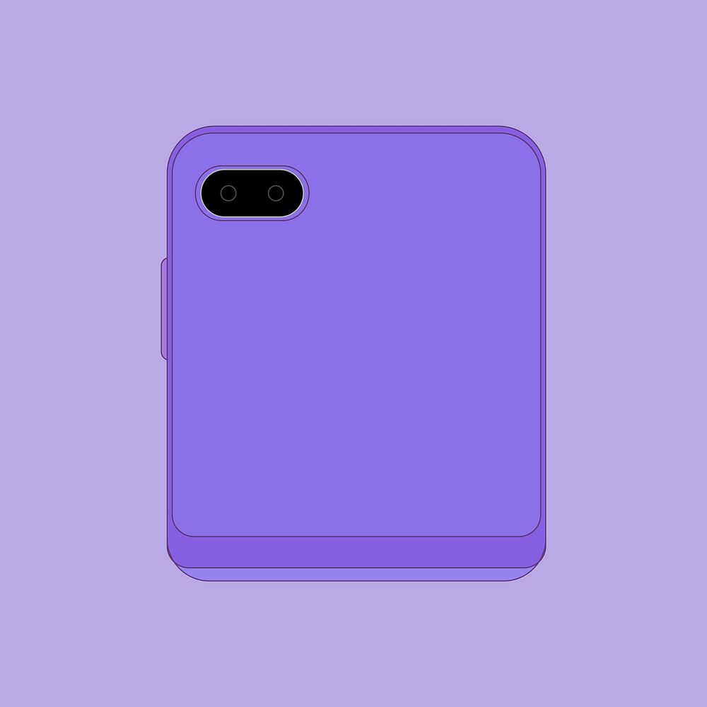Purple foldable phone, rear camera, flip phone vector illustration