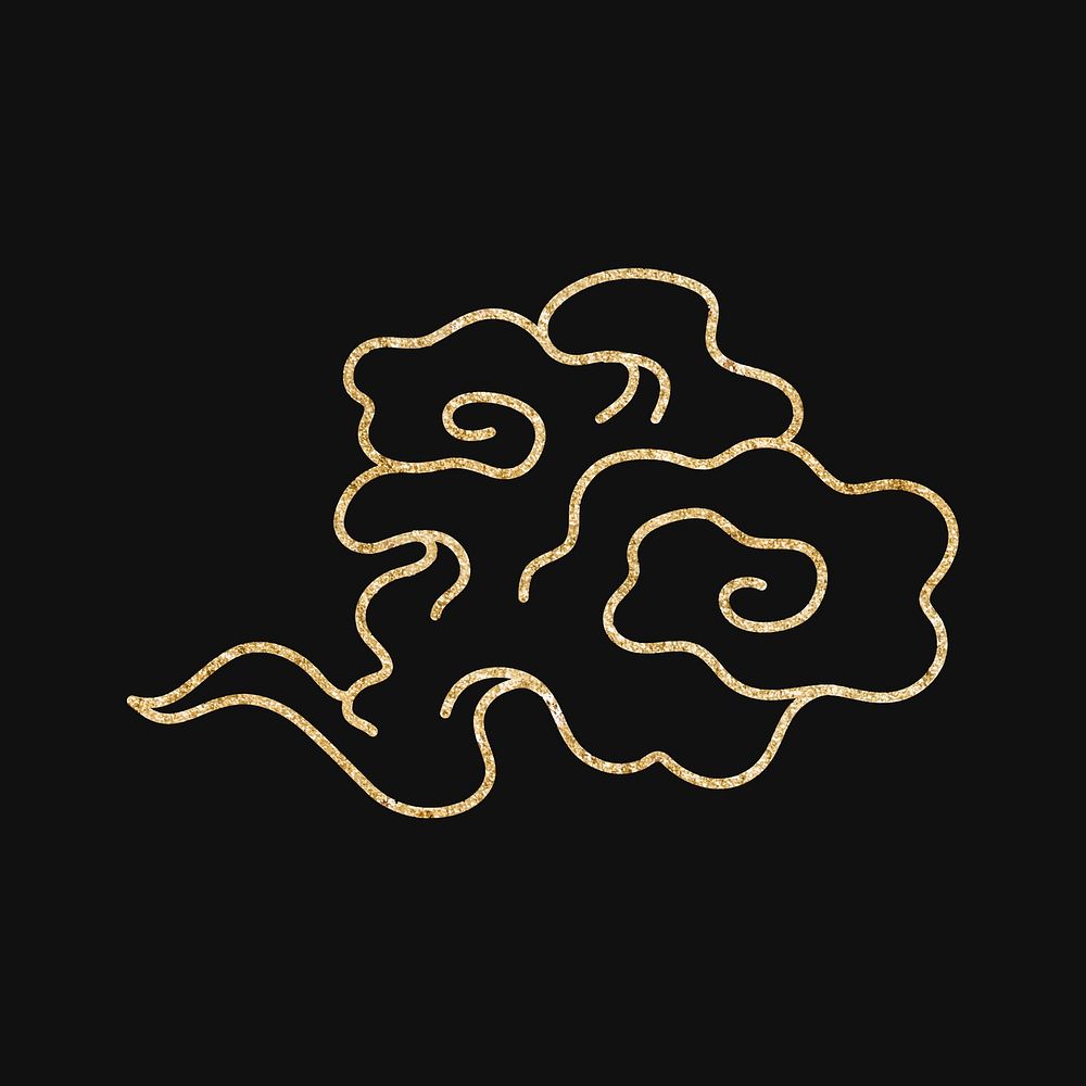 Gold cloud sticker, Japanese oriental printable clipart vector