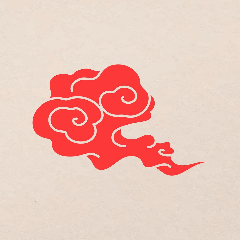 Oriental cloud sticker, red Chinese design clipart vector