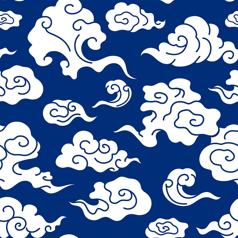 Seamless cloud pattern blue background, Chinese oriental illustration