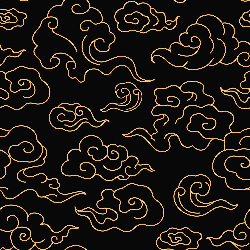 Gold cloud pattern seamless background, Chinese oriental illustration