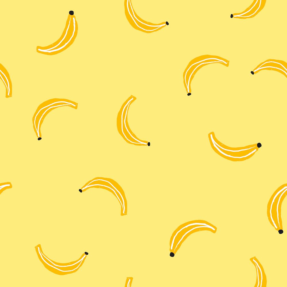 Banana seamless pattern background vector, cute fruit graphic on yellow