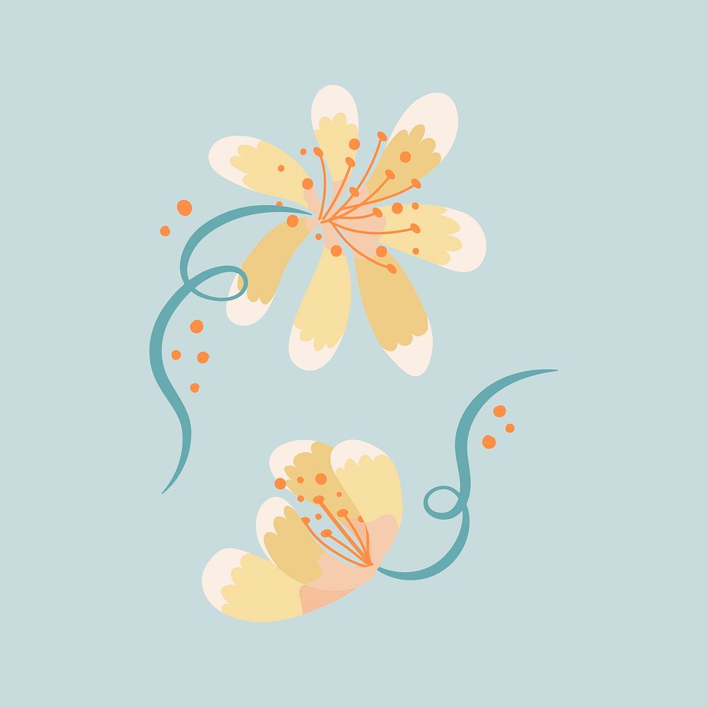 Yellow flower, cute spring clipart vector illustration