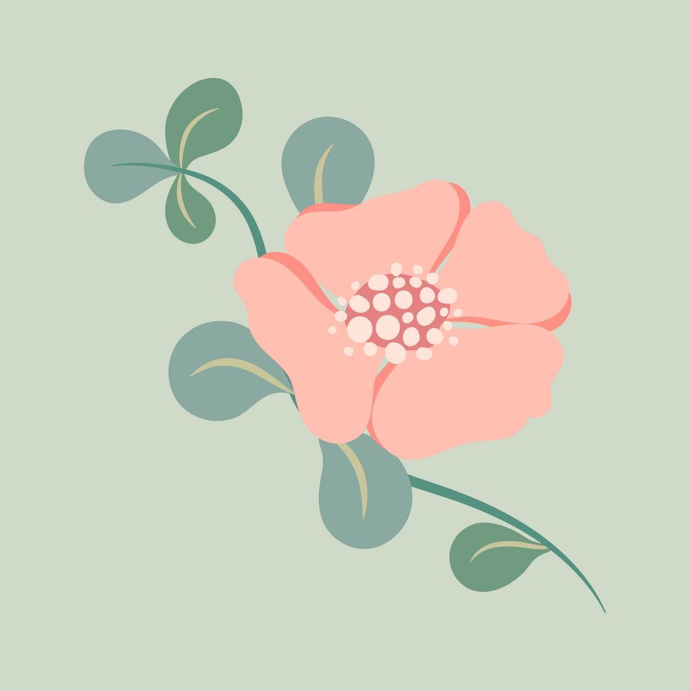 Pink  flower, cute spring illustration