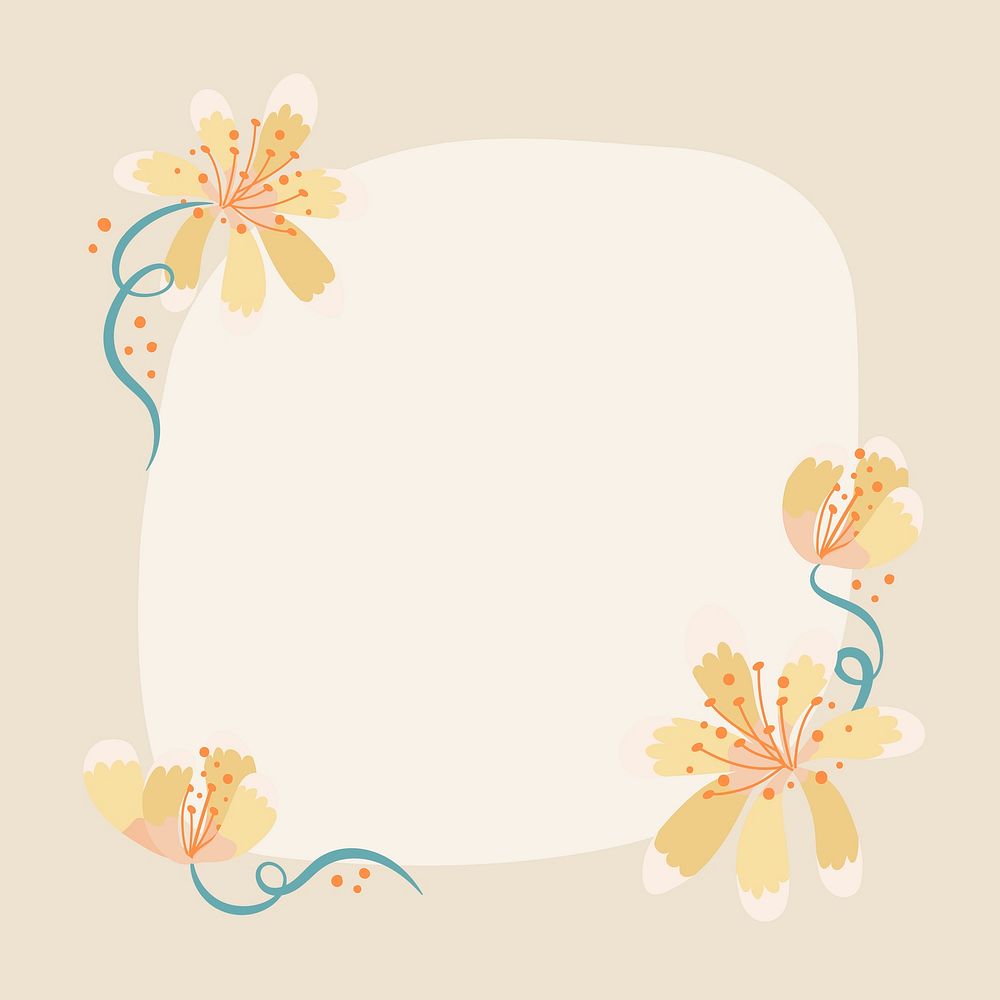 Flower frame, yellow cute spring illustration