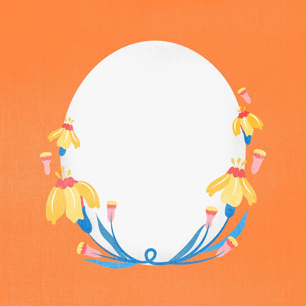 Flower frame, orange cute spring illustration