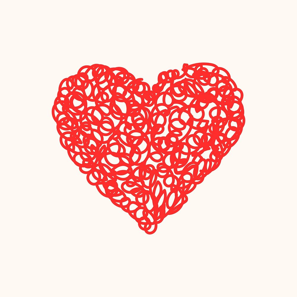 Doodle heart, red simple icon