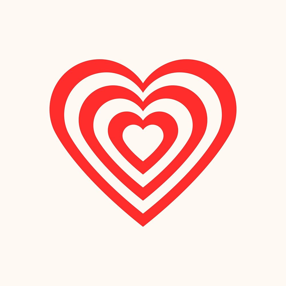 Red striped heart, simple icon
