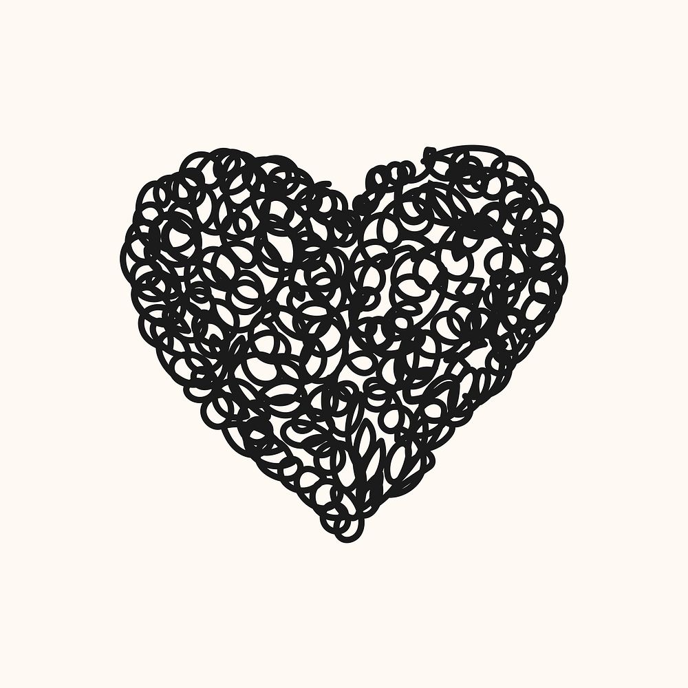 Doodle complicated heart, black design icon
